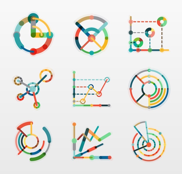 Thin line chart logo set Graph icons modern colorful flat style