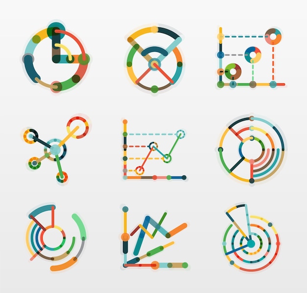 Thin line chart logo set Graph icons modern colorful flat style