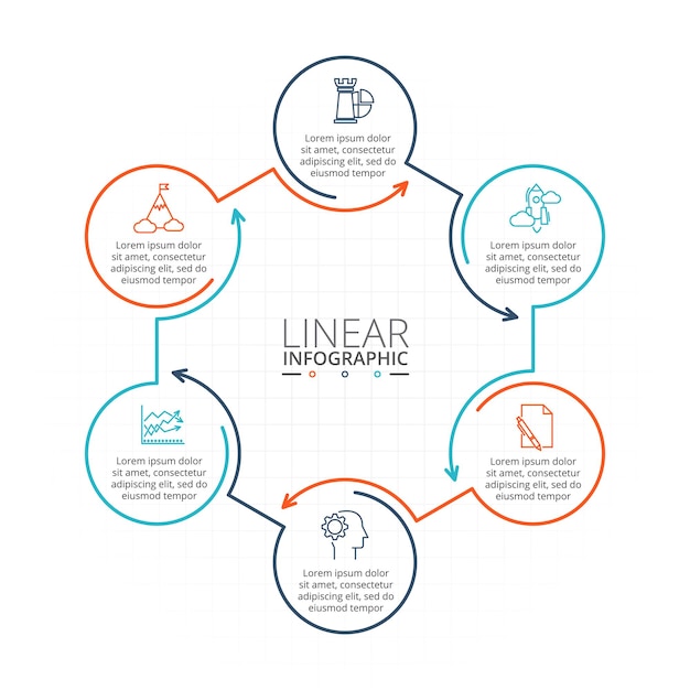 Thin line cycle element for infographic Template for diagram with 6 options parts or steps