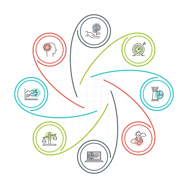 Thin line cycle infographic with 8 options or steps Template for business presentation