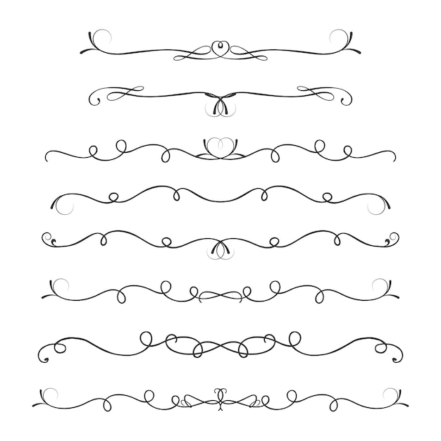 Тонкие разделители декоративной линии задают элементы дизайна, изолированные на белом фоне винтажный вектор