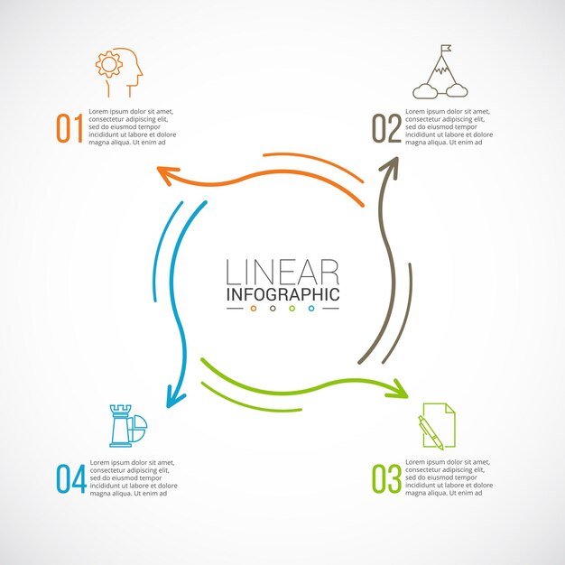 Thin line flat arrows for infographic Business concept with 4 options parts steps or processes