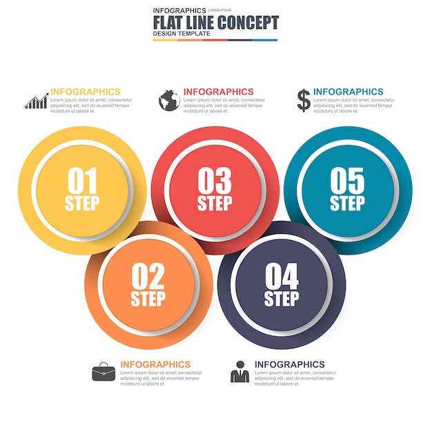 Thin line flat conceptual circle infographic elements vector template. 