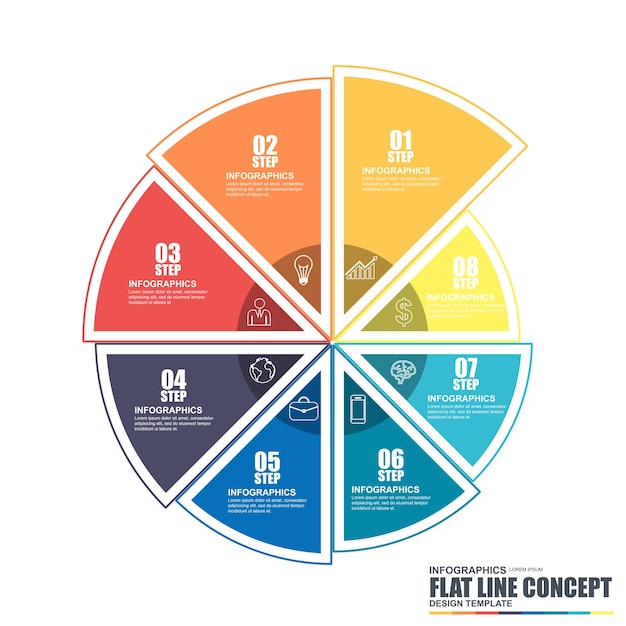 얇은 선 평면 개념 다이어그램 infographic 요소 벡터 템플릿.