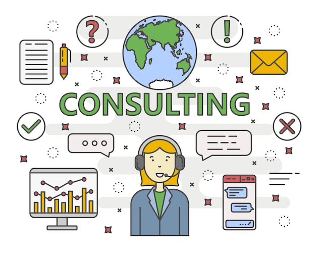 Thin line flat design consulting concept banner