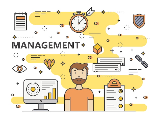 Vector thin line flat design management concept illustration