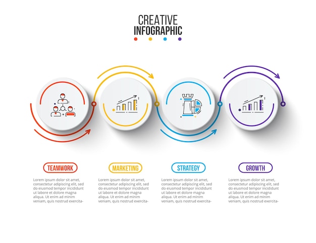 Thin line flat element with circles for infographic Business concept with 4 options