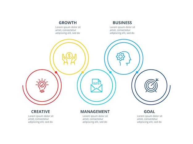 Вектор Тонкие линии плоских элементов для инфографики бизнес-концепция с 5 вариантами этапов или процессов