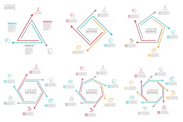 Thin line flat elements for infographic with 3 4 5 6 7 and 8 options