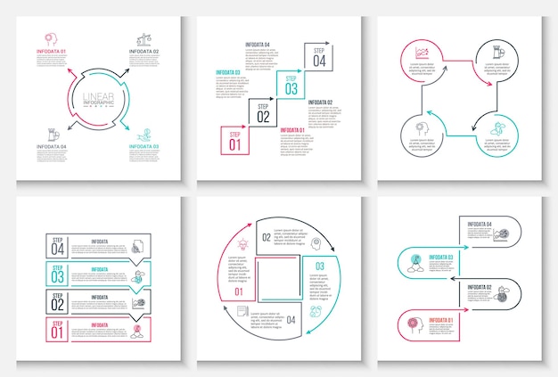 Thin line flat elements for infographic with 4 options parts steps or processes