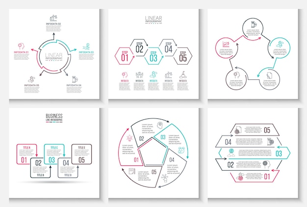 Vector thin line flat elements for infographic with 5 options parts steps or processes