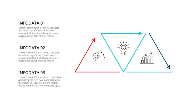 Thin line flat triangles for infographic. Business concept with 3 options, steps or processes.