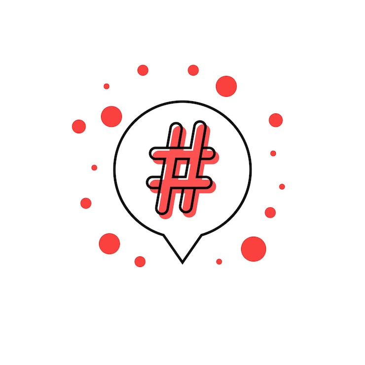 Vector thin line hashtag icon in outline bubble concept of number sign social media micro blogging pr popularity isolated on white background flat style trend modern logo design vector illustration