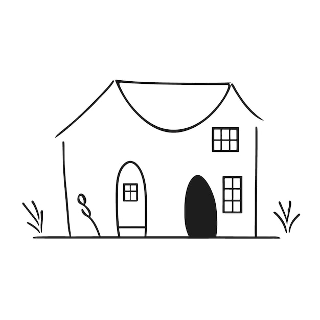 thin line house vector illustration doodle line art