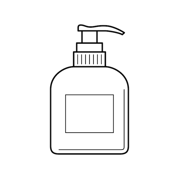 Thin line icon of plastic bottle with dispenser Empty and clean plastic container with pump for liquid soap care cream shampoo body cream