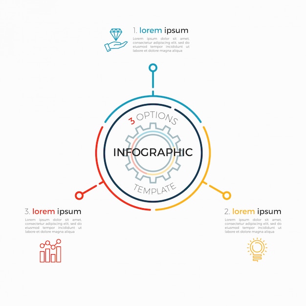 Opzioni di modello 3 infografica linea sottile. traccia del grafico modificabile.