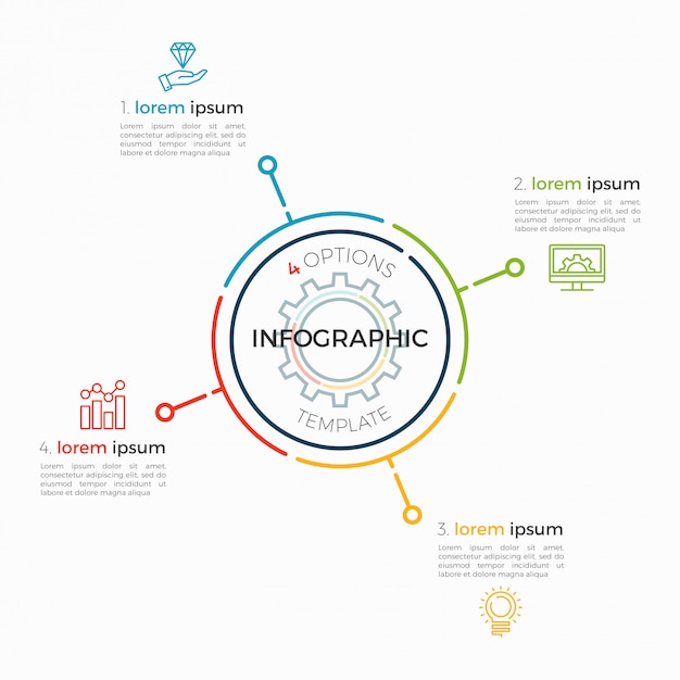 Thin line infographic template 4 options. editable chart stroke.