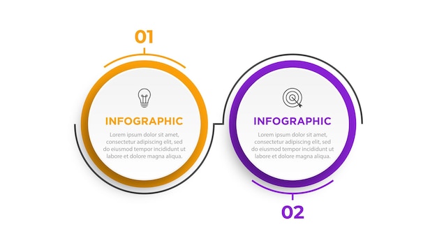 2가지 옵션 단계 또는 프로세스가 있는 얇은 선 인포그래픽 템플릿 비즈니스 개념
