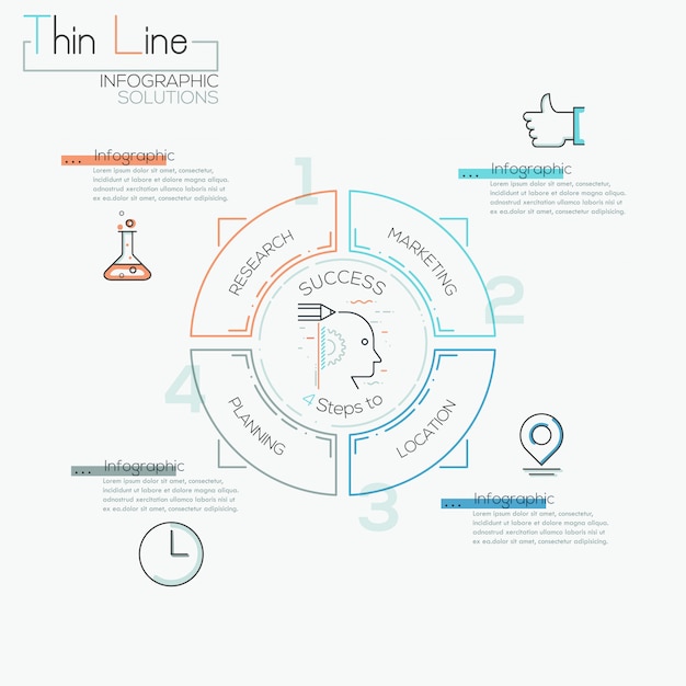 Thin line minimal arrow business cycle infographic template