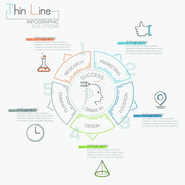 Thin line minimal arrow business cycle template.