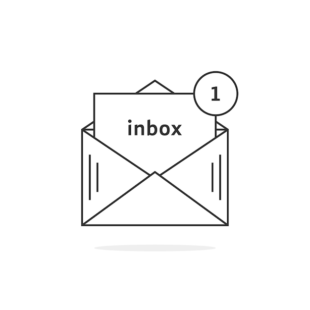 細い線の新しいメッセージアイコン。メール通知、1 SMS、UI、オフィススパム、リマインダー、データ転送、チャットの概念。フラット線形スタイルトレンドモダンなロゴタイプデザインベクトルイラスト白地に