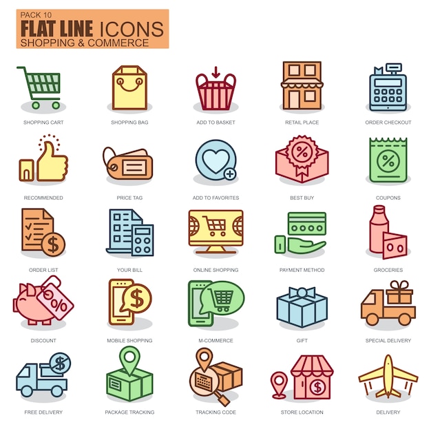 Thin line online shopping and e-commerce icons