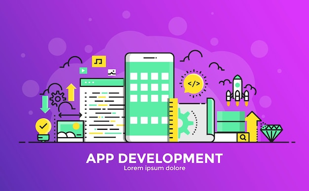 アプリ開発の細い線の滑らかなグラデーションフラットデザインバナー