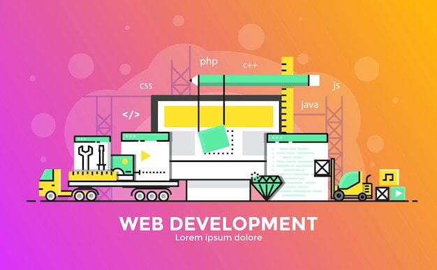 벡터 웹 개발의 얇은 선 부드러운 그라데이션 평면 디자인 배너