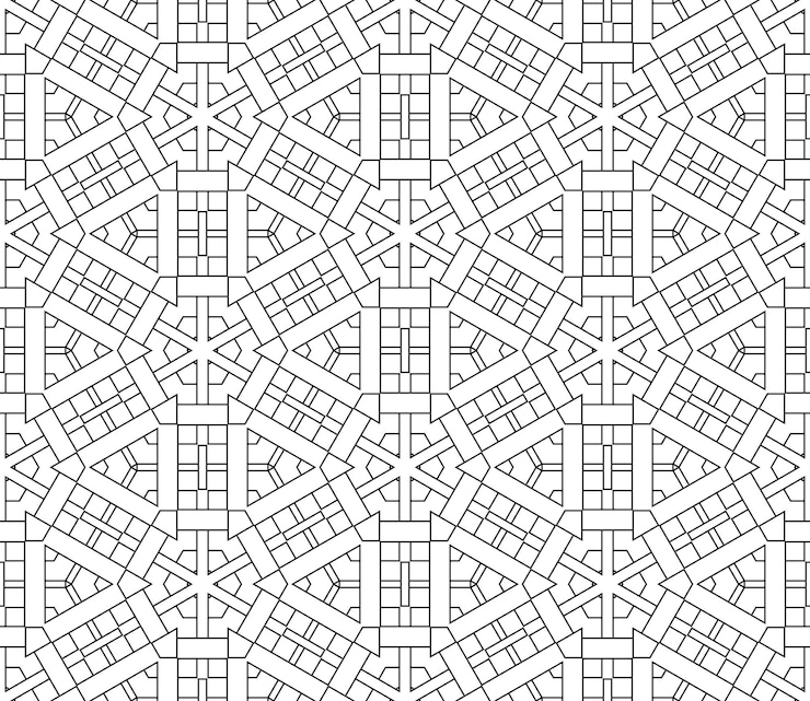 Vector thin line striped hexagon, triangle, rhombus seamless pattern. linear geometric background.