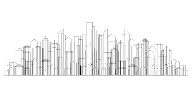 Vector thin line urban cityscape modern abstract panorama