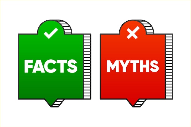 Vector thin linear geometry speech banner with facts and myths. concept of thorough fact checking or easy