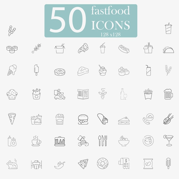 Vector thin linear icons set for restaurants fast foods and menus thin icon set 128x128