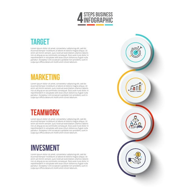 Thin lines with circles for infographic with 4 options or steps. Template for business presentation.