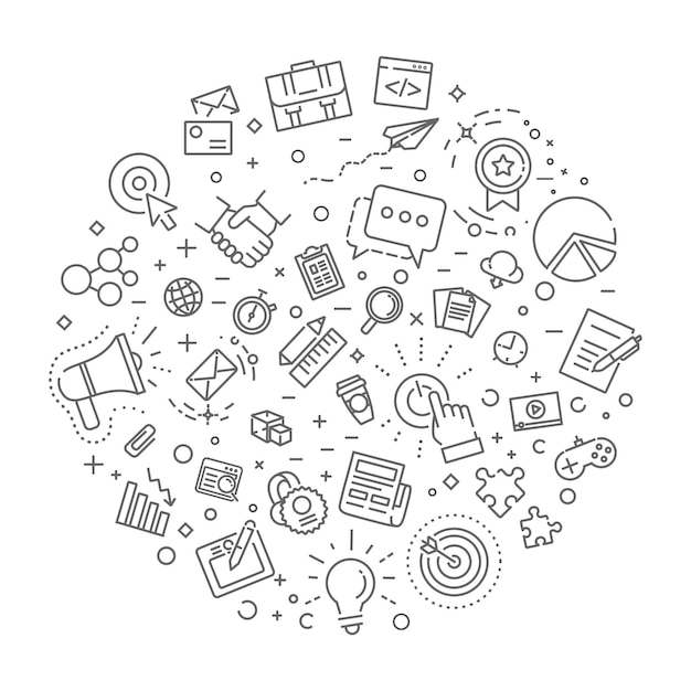 Vector thin outline icons set icons for business and digital marketing