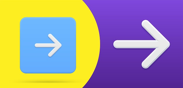 Sottile freccia destra che indica la direzione semplice 3d pulsante icona impostare illustrazione vettoriale. angolo del puntatore direzionale di navigazione per il simbolo successivo, vai, avanti. controllo del cursore del sito web di clic digitale del cyberspazio