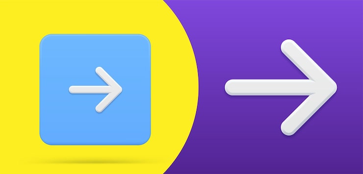 Vector thin right arrow pointing direction simple 3d icon button set vector illustration. navigation directional pointer angle for next, go, forward symbol. cyberspace digital click website cursor control
