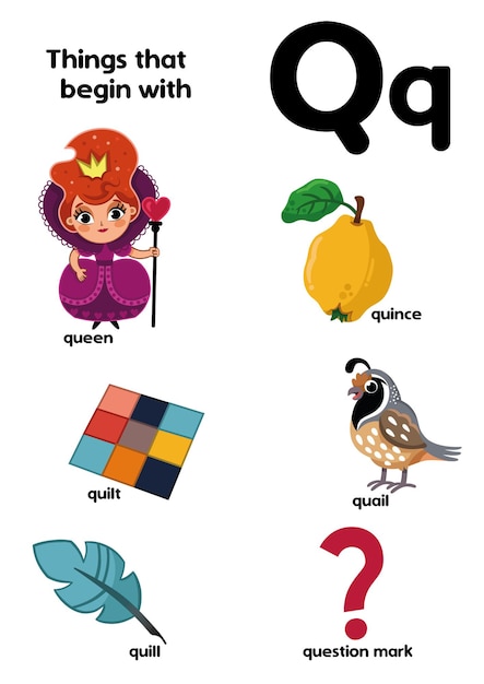 Things that start with the letter Q Educational vector illustration for children