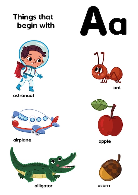 Things that start with the letter A Vector illustration