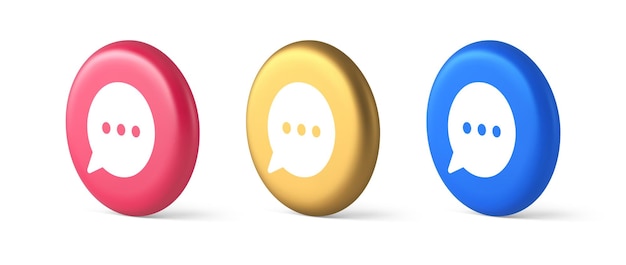Think bubble chat button online dialogue social network communication 3d realistic icons