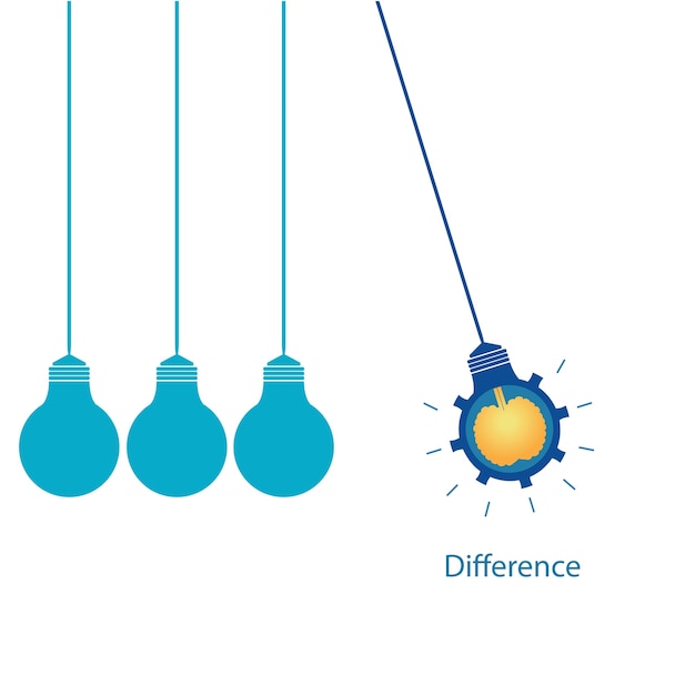 Pensa la lampadina creativa concettuale differente con il cervello.