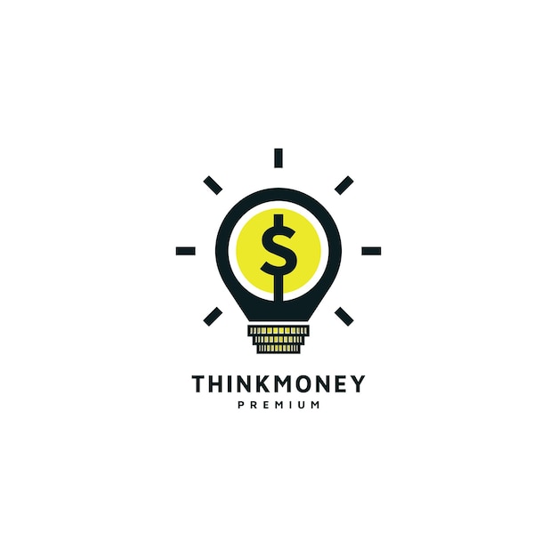 Think money logo design inspiration with dollar in a bulb lamp