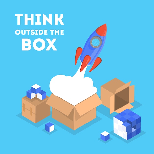 Think outside the box web banner. creative thinking