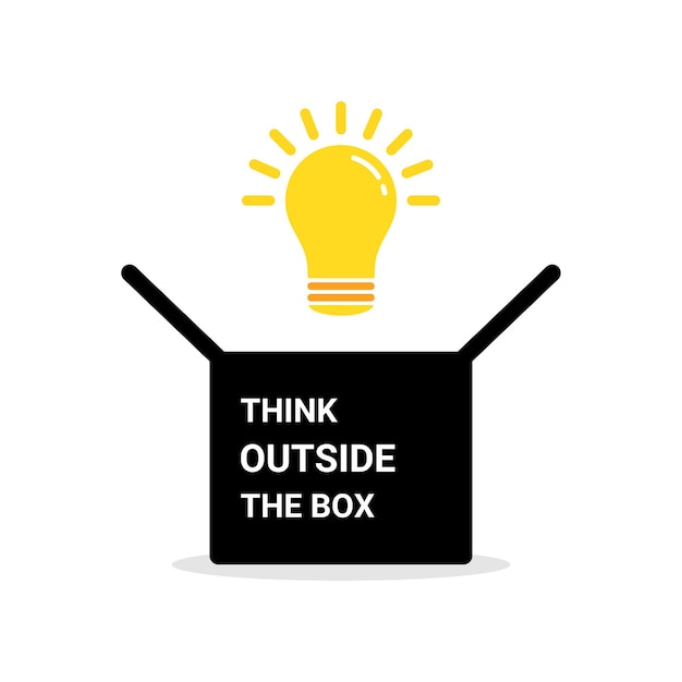 think outside the box with bulb concept of call not to thinking stereotypically or keynote for learning flat simple style trendy color logotype graphic art design isolated on white background