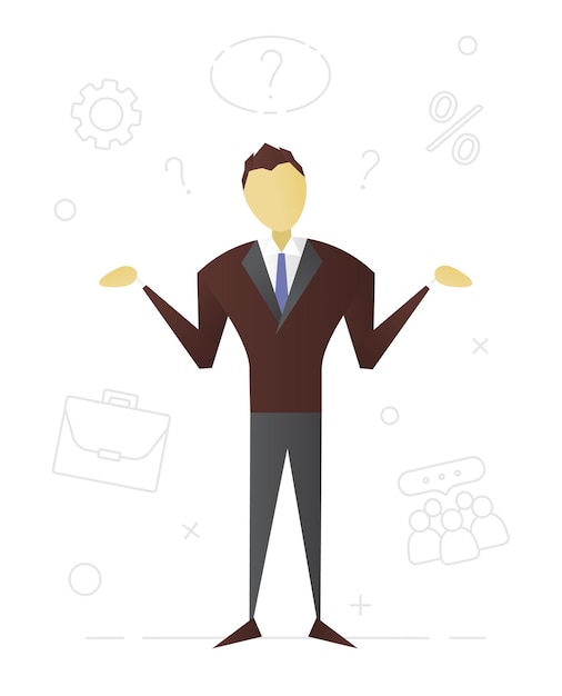 Vector thinking businessmen flat character design. startupper. man making decision or solving problem. doubt. vector isolated illustration