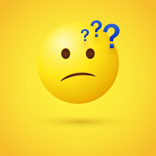 Vector thinking emoji face with question mark symbols or confused emoticon