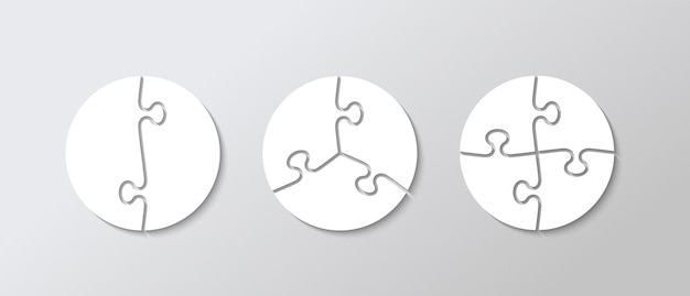 벡터 2 3 및 4 모양의 생각 모자이크 게임 원형 퍼즐 그리드 직소 조각 원형 레이저 컷 프레임