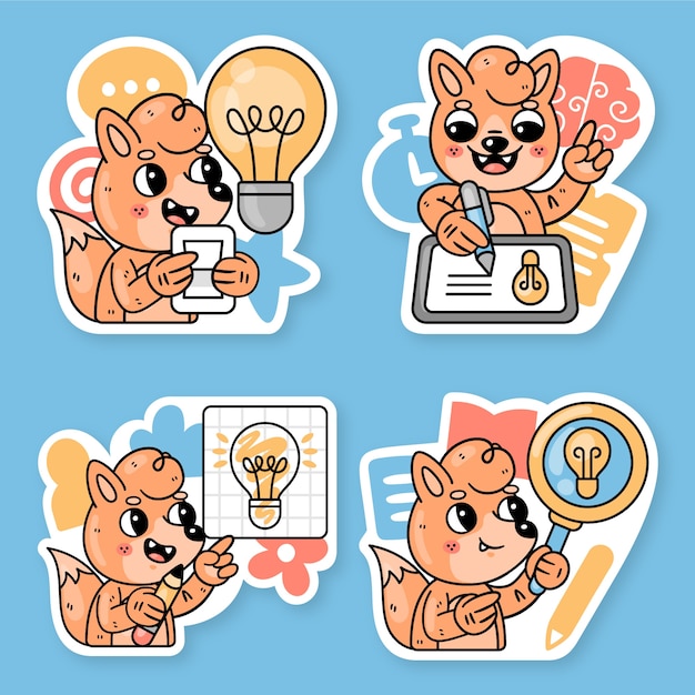 Thinking stickers collection with fred the fox