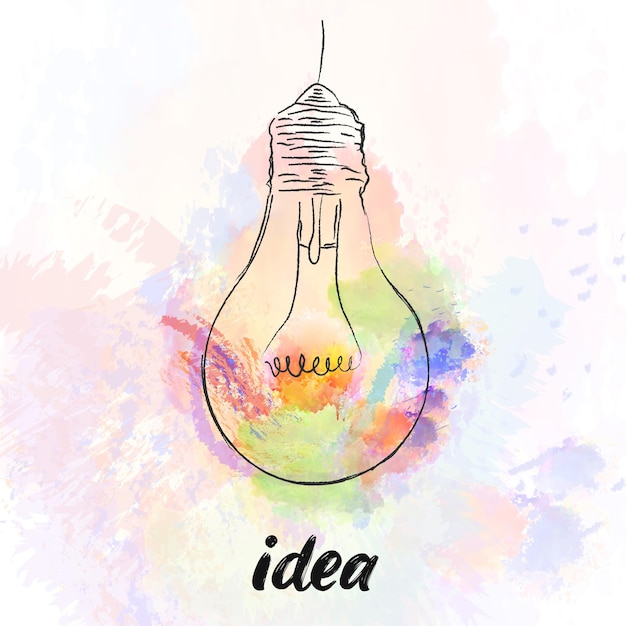 Vettore pensare idee uniche e innovative con acquerello colorato spruzza l'icona della lampadina