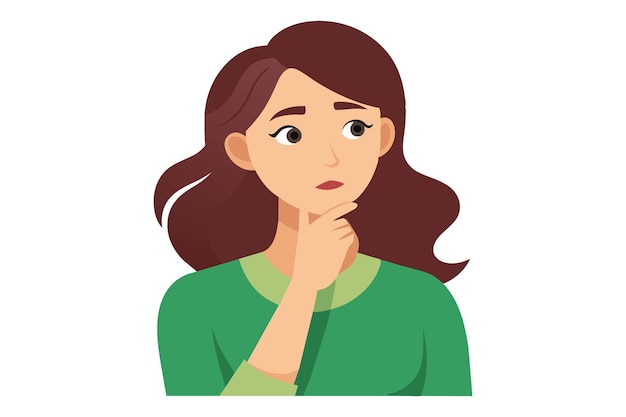 색 배경 에 있는 생각 하는 여자 의 연속적 인 터 일러스트레이션