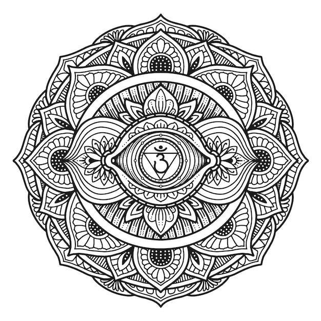 Third eye mandala design. coloring book or t-shirt print.